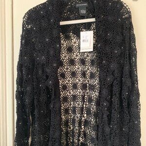 NWT BLACK CROCHET RHINESTONE CARDIGAN